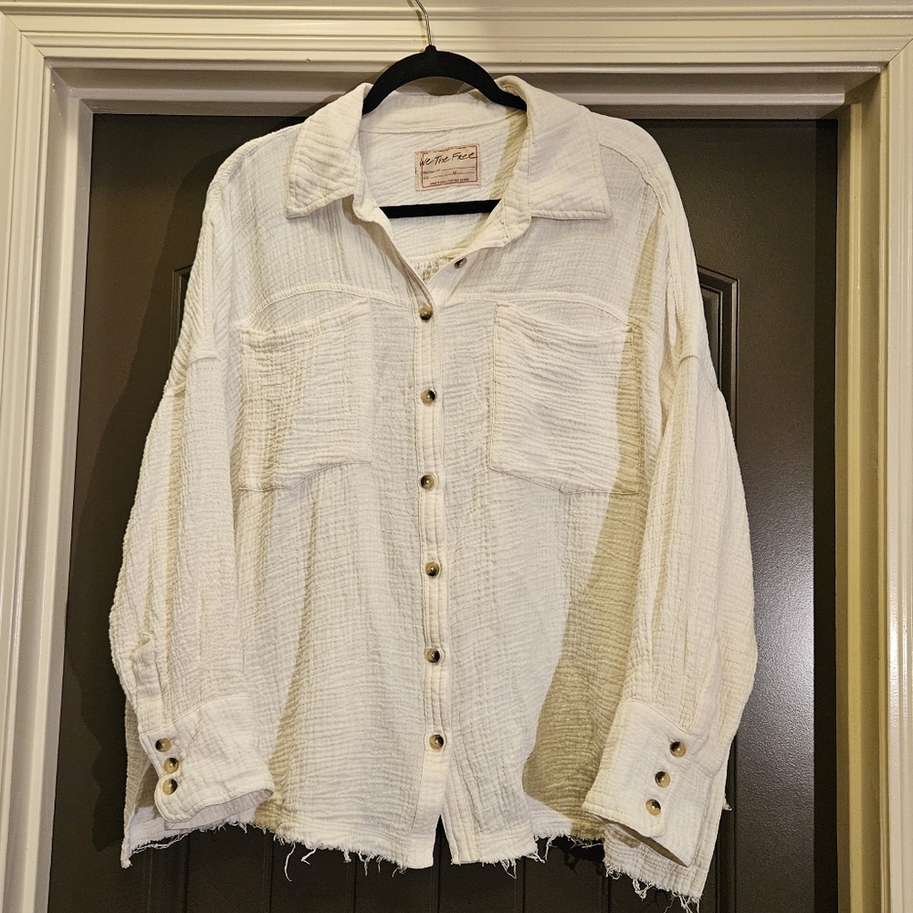 Free People Women's Cardiff Cotton Long-Sleeve Shirt, Optic White - Size Medium